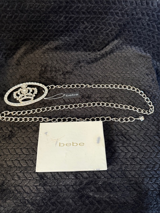 bebe Accessories - bebe Silver Crystal Crown Chain Belt